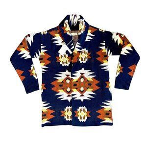Lucky Brand Women Aztec Print Open Cardigan Sweater M Blue Orange NWT
